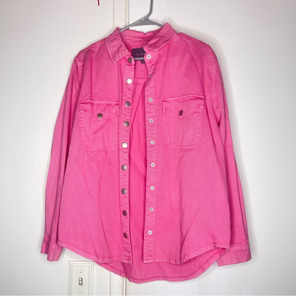 Seal The Deal Denim Shacket - Pink (size medium) Fashion Nova